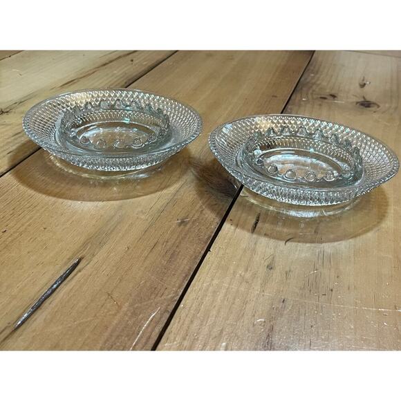 Set of 2 Vintage Glass Round Ashtrays. Clear. Hobnail. Bar. trinket candy - Picture 1 of 5